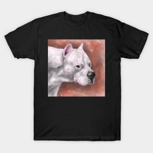 Painting of A Dogo Argentino on a Grungy Peach Background T-Shirt